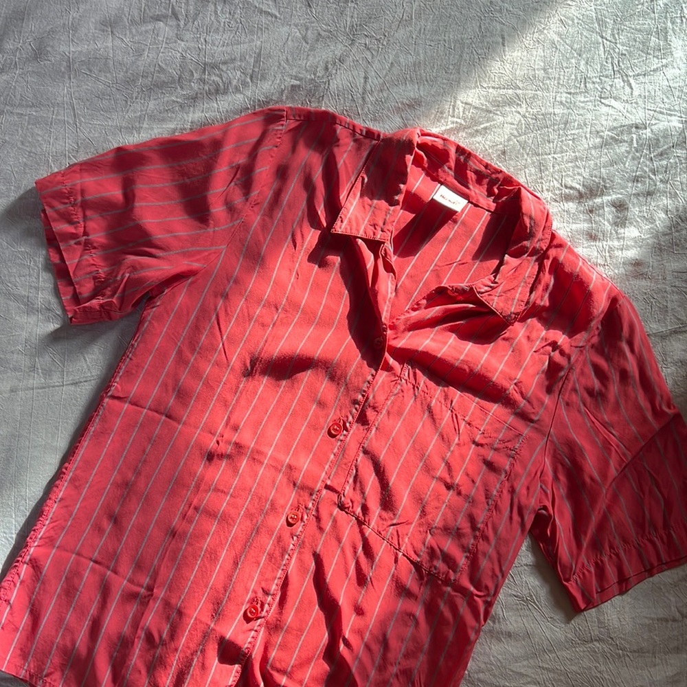 Watermelon Pink Striped Blouse by Mondi